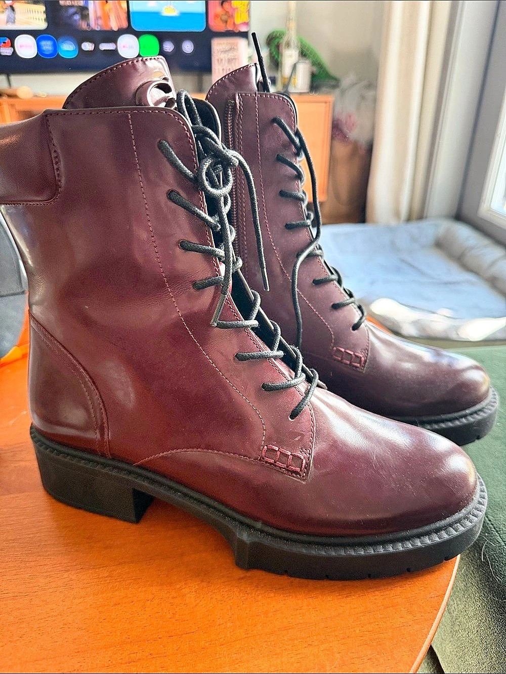 Coach Chrissy Bootie Combat Lace-Up Boots Purple US 8.5